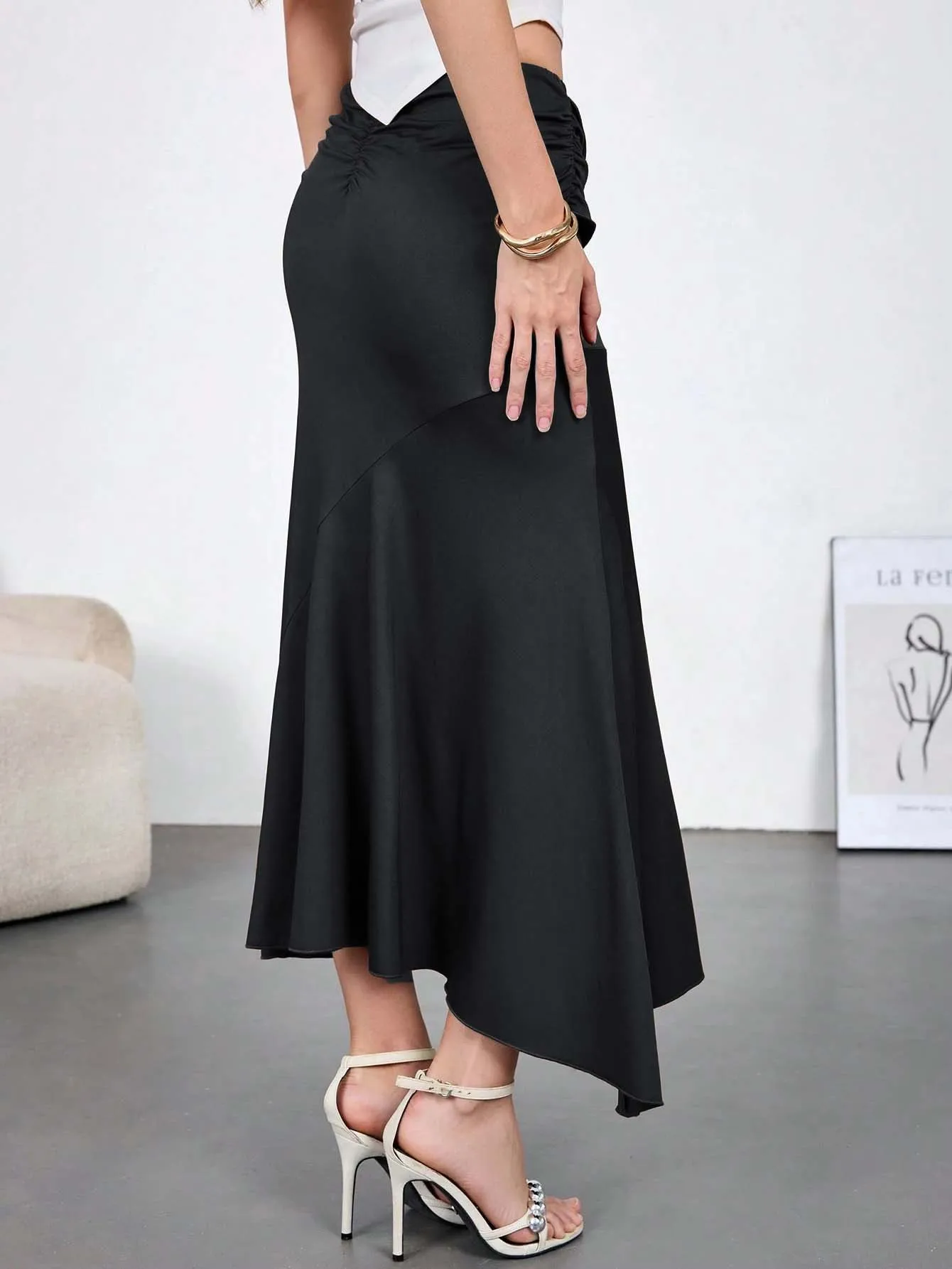 SKMY 2026 Spring New Fashion Irregular Skirts Wooden Decorative High Waist Slimming Bag Hip Strap Women Clothing Long Skirts