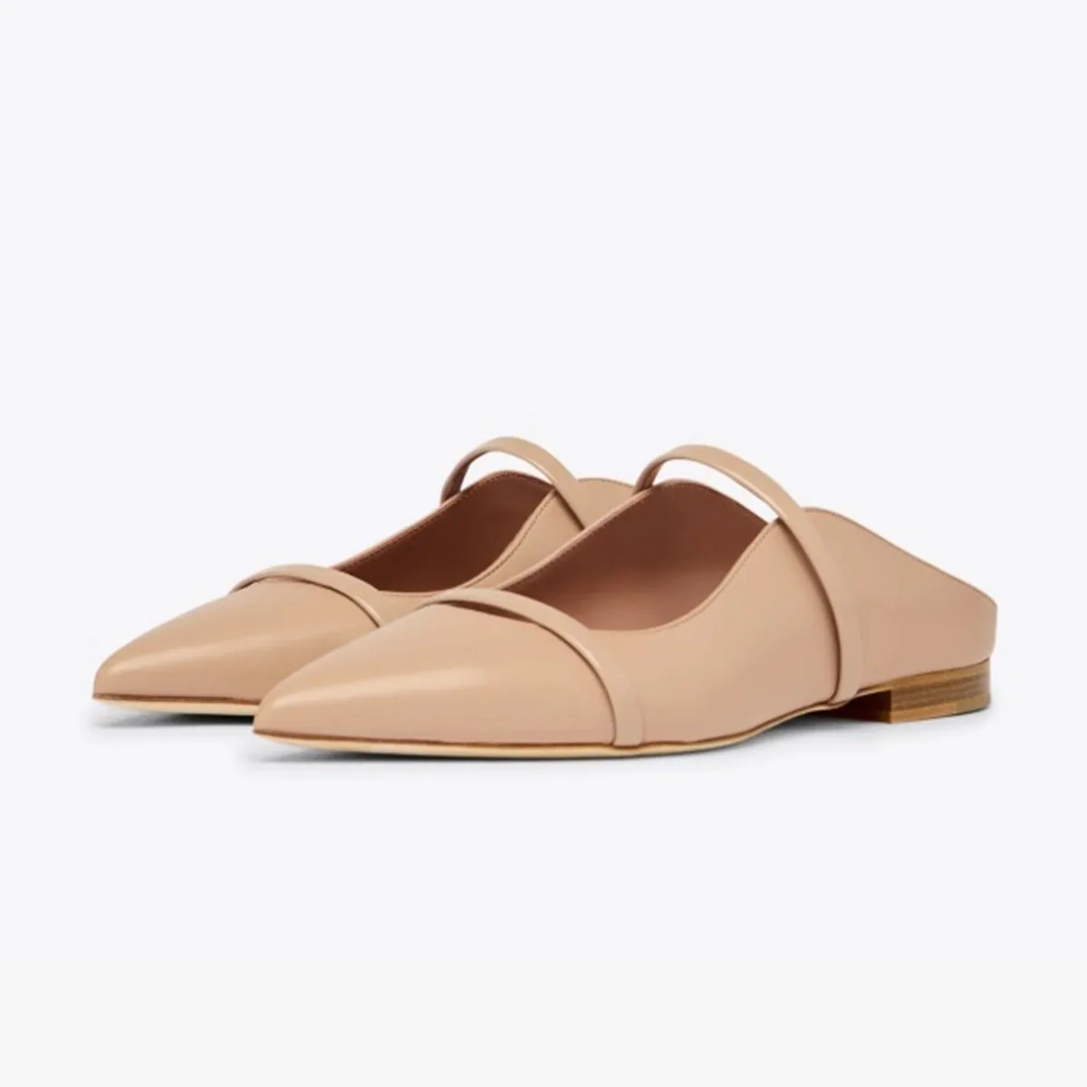 Arden Furtado Summer Apricot One-word Band Mules Pointed Toe Pull-on Flat Fashion Closed Toe Slippers Extra Large Size