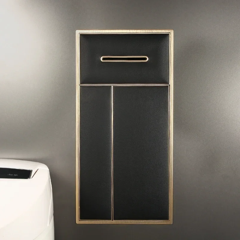 

Aluminum alloy light luxury niche bathroom metal embedded trash can cabinet finished paper towel leather fabric rack