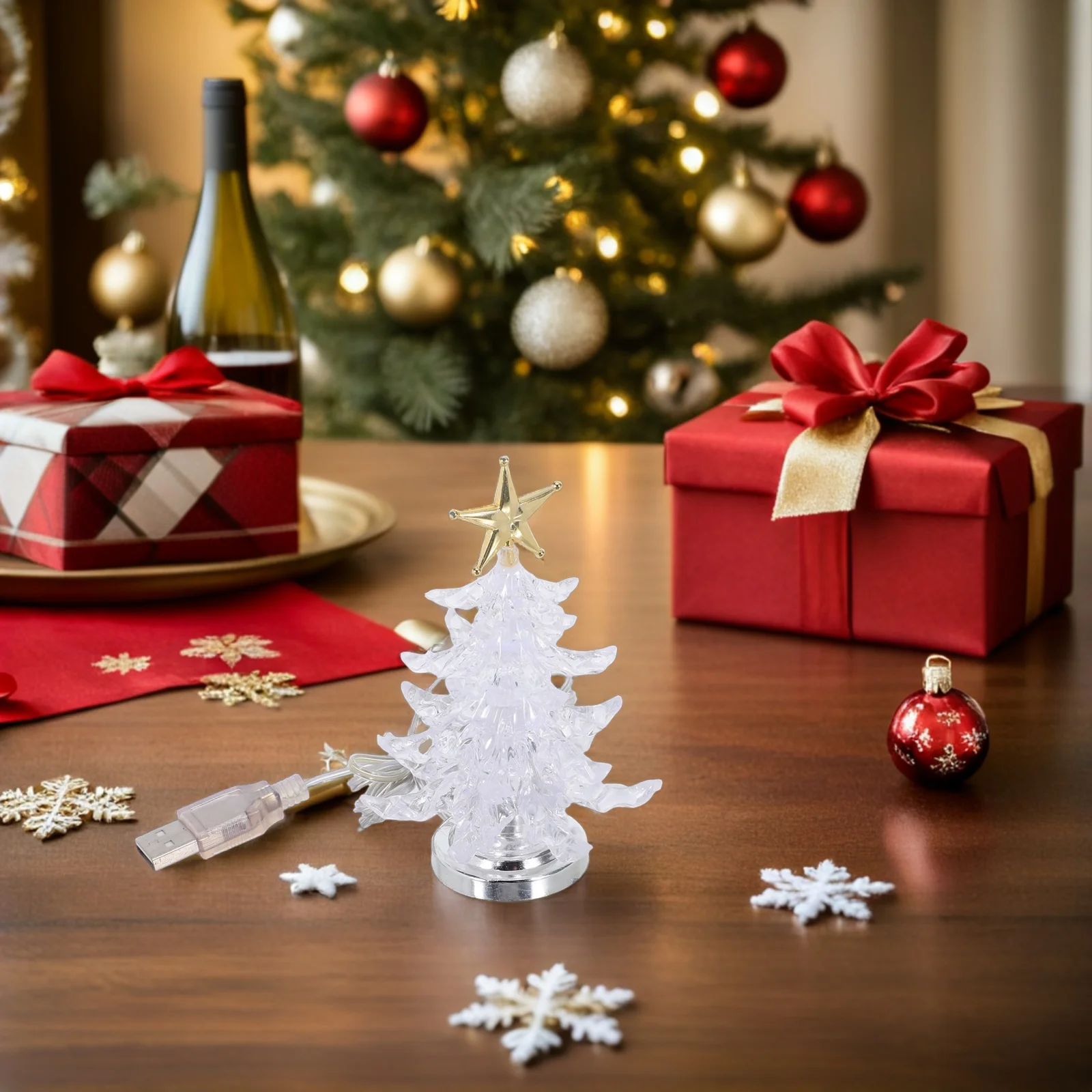 

2 Pcs Christmas Tree Night Light Acrylic LED Lighted Tabletop Centerpiece Decorations 7-color Artificial Small