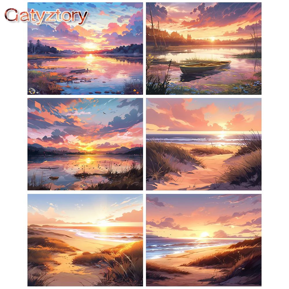 GATYZTORY 50x40cm Pictures By Numbers Sunset Landscape Paint By Number On Canvas With Diy Frame Painting Paintings Home Decor