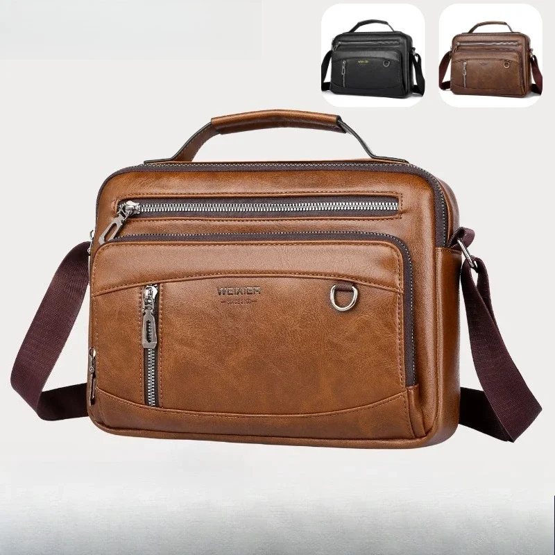 Men's PU Leather Shoulder Bag with Multiple Pockets - Large Capacity Crossbody & Handbag for Work, Office & Daily Use