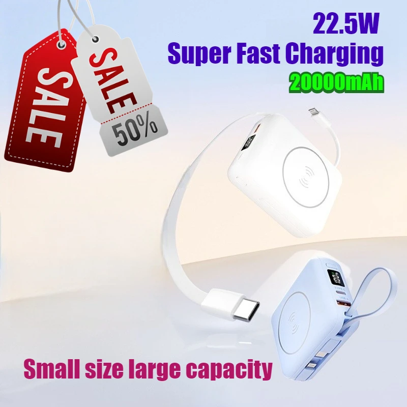 20W 10000mAh Portable Power Bank with Built-in Charging Cable Fast Charging Wireless Charging Function and 3C Certification