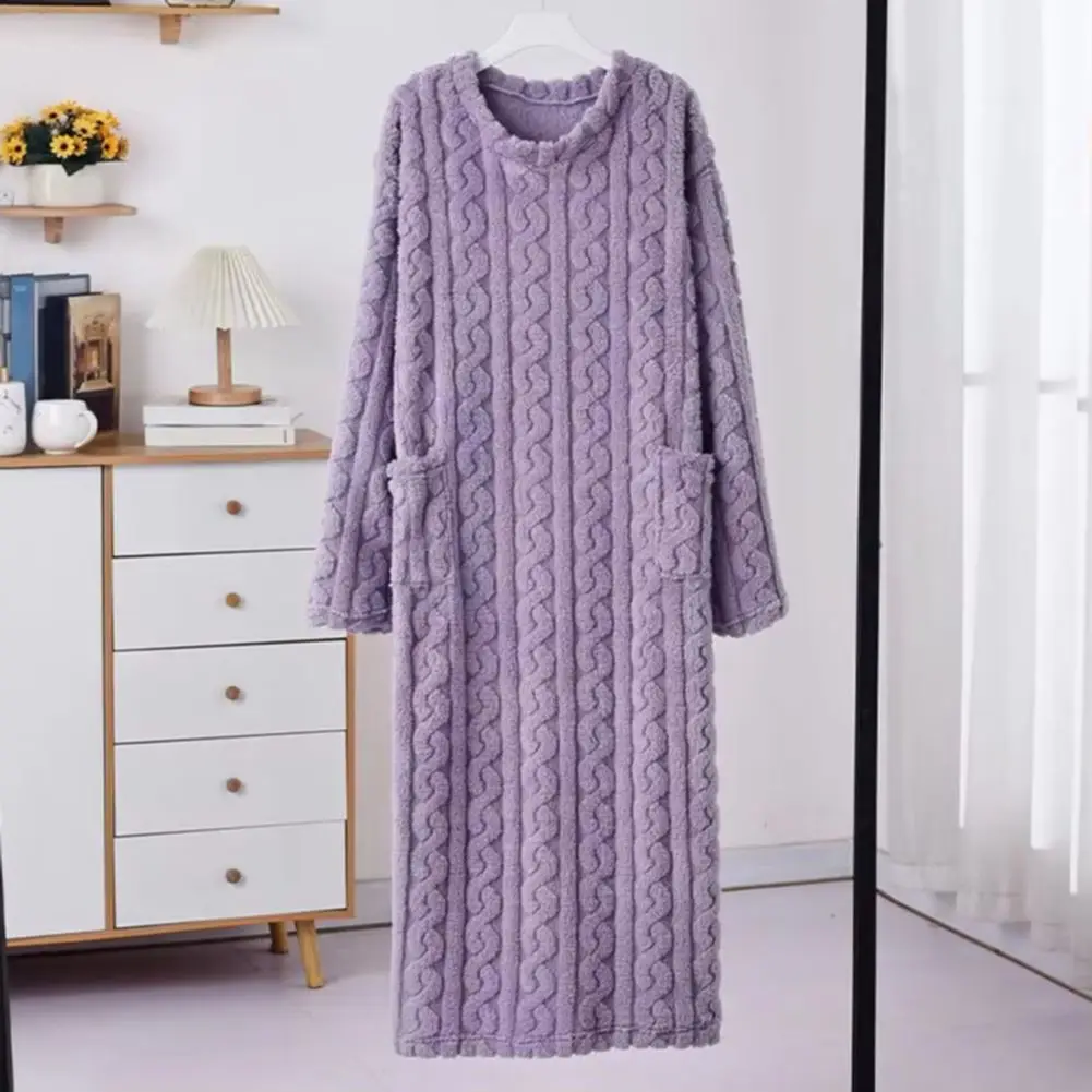 Fleece Nightgown Soft Jacquard Nightwear Cozy Winter Nightgowns for Women Plush Flannel Sleepwear Warm Coral Velvet Homewear