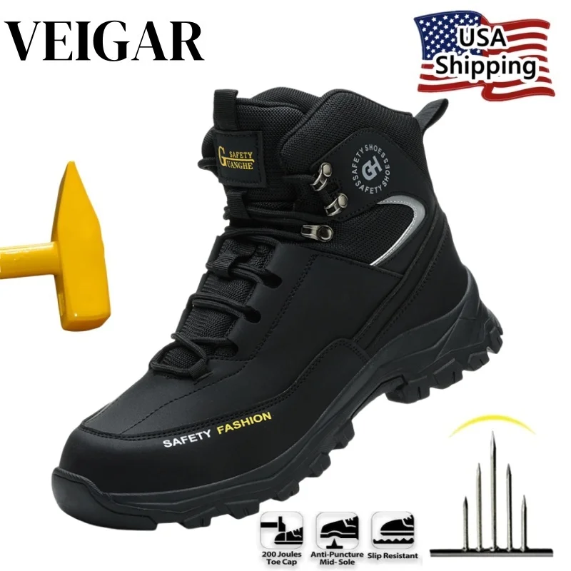 Zapatos de seguridad de alta calidad para hombre, zapatos de trabajo con punta de acero, botas de seguridad para el trabajo, botas de plataforma impermeables indestructibles de seguridad antigolpes