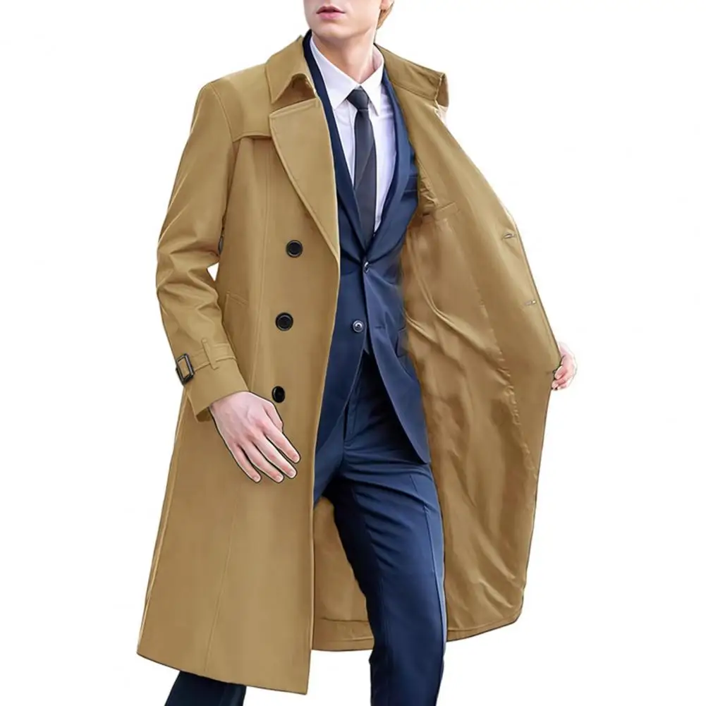 

2026 Spring Autumn New Long Cotton Coat New Wool Blend Pure Color Casual Business Fashion Men's Clothing Slim Windbreaker Jacket