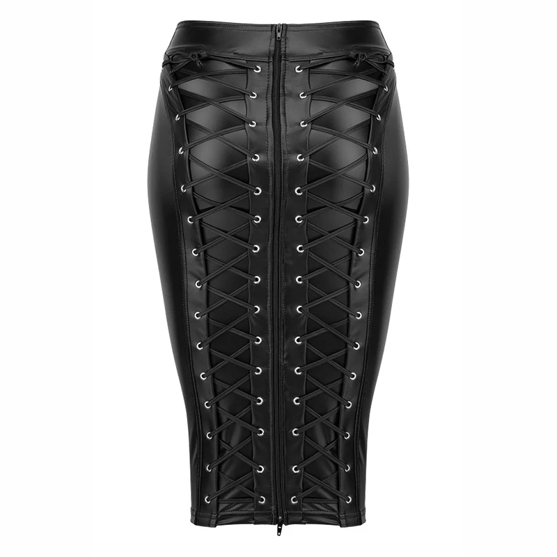 Frauen Leder rock Schnürung Reiß verschluss Bleistift rock Steampunk Kleid – Detail 4