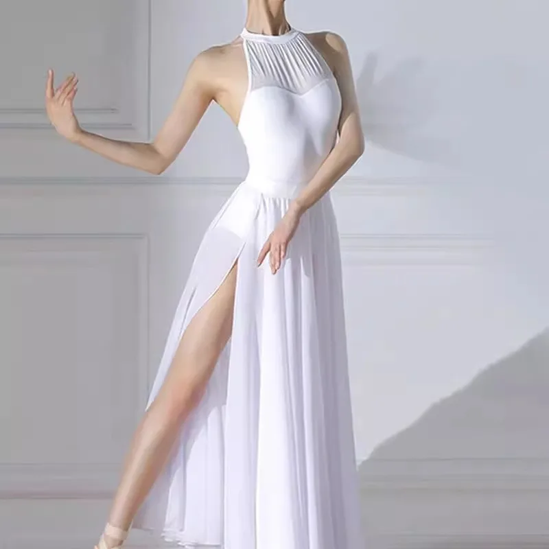 Erwachsene Frauen Sommer ärmellose Ballett Tanz Onesie Hals Spleißen Gymnastik Anzug für aktive Kleidung und Fitness