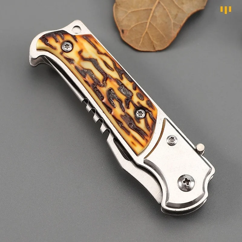 Stainless steel folding knife, mini knife for survival, outdoor knife, bone blade handle, portable and portable tool