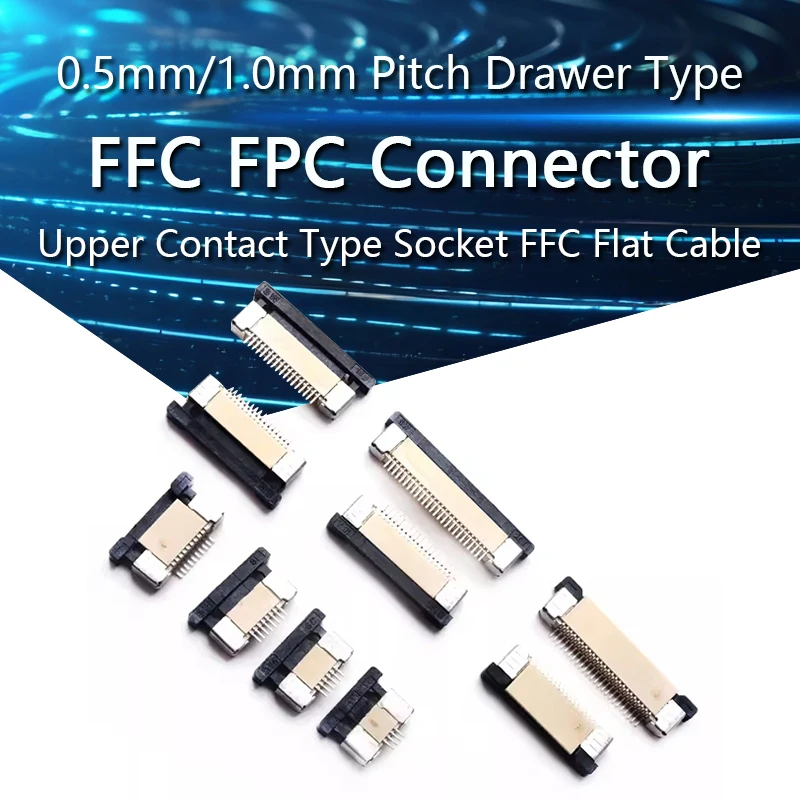 10PCS FPC Connector 0.5mm/1.0mm Pitch Drawer Type Upper Contact Type Socket FFC Flat Cable Socket 4P 5P 6P 7P 8P 9P 10 12P-60Pin