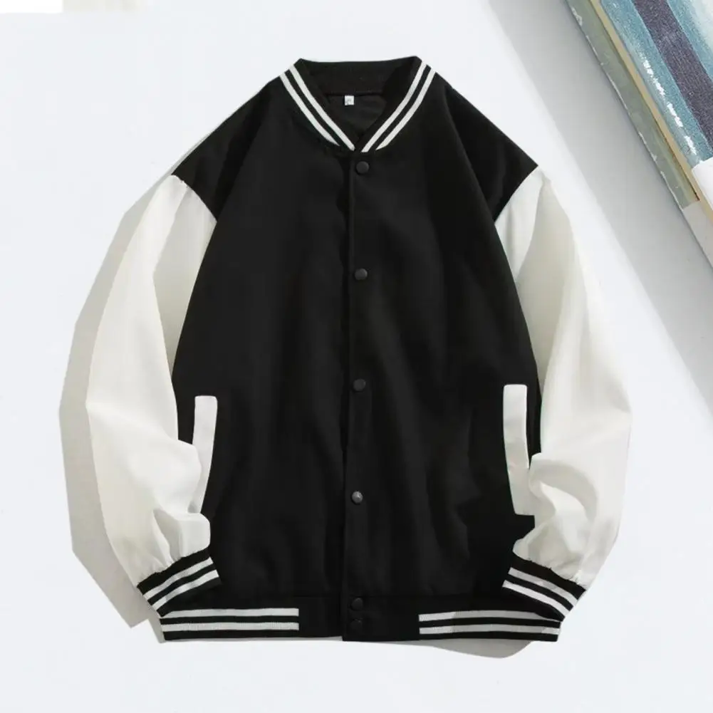 

Baseball Jacket Stylish Men's Baseball Coat with Stand Collar Elastic Cuff Spring/fall Streetwear Jacket for Men Trendy Contrast