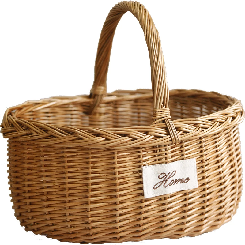 

Handmade Wicker Woven Outdoor Picnic Basket Portable Shopping Basket Fruit Basket Bamboo Woven Bamboo Basket Storage Basket