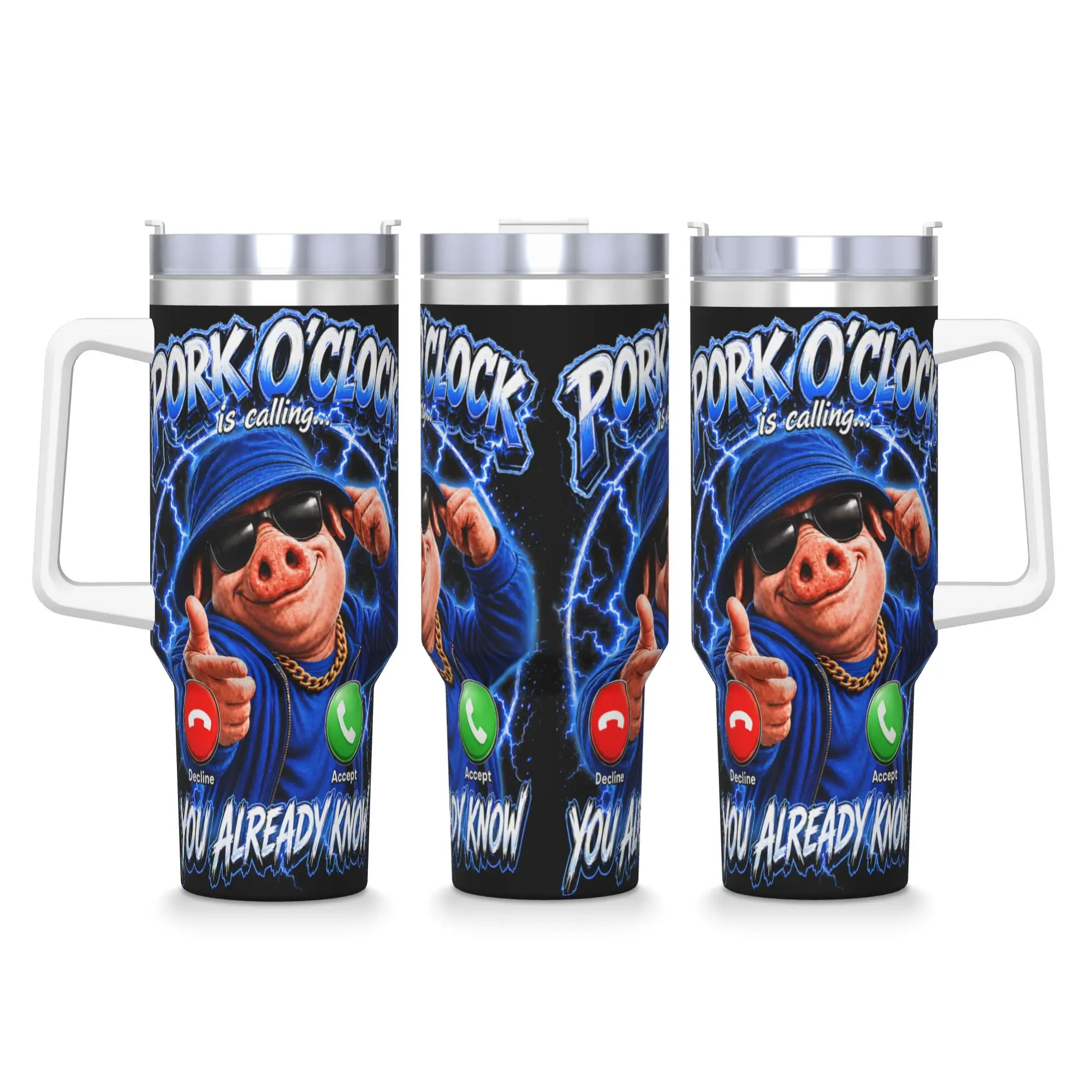 John Pork Oclock Calling Funny Meme Stainless Steel Tumbler Camping Thermal Mug With Straws Car Mugs Cold and Hot Water Bottle