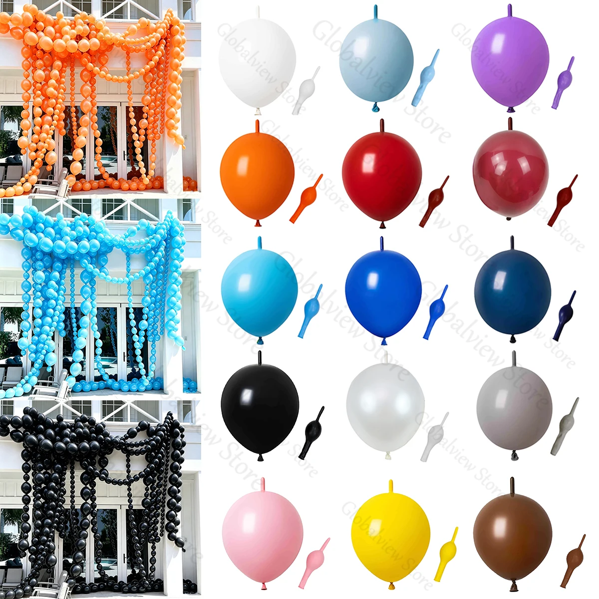 150Pcs Link Balloon Linking Balloons Garland Arch Kit 6/12inch Metal Chrome Latex Balloons for Birthday Christmas Wedding Globos