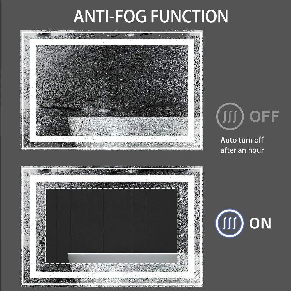 مرآة زينة LED مضادة للضباب قابلة للتعتيم، مرآة حمام أمامية وخلفية 32 × 24، درجة حرارة اللون 2700 كلفن - 6000 كلفن، جودة ممتازة