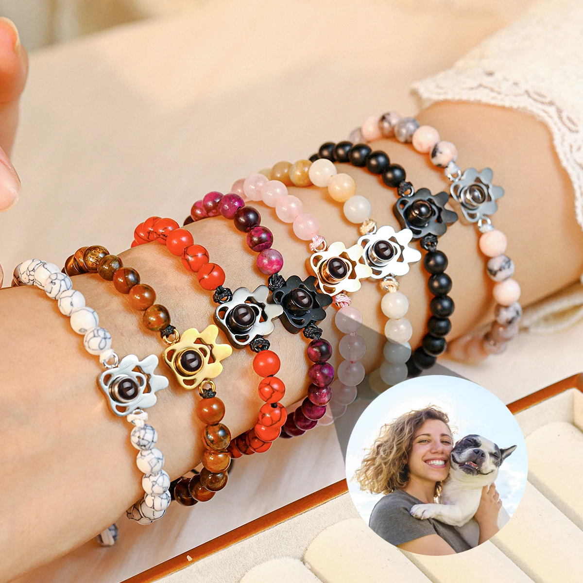 

New Natural Stone Projection Bracelet with Photo Customization Pet Photo Bracelet Dog Claw Projection Bracelet Commemorative Pet