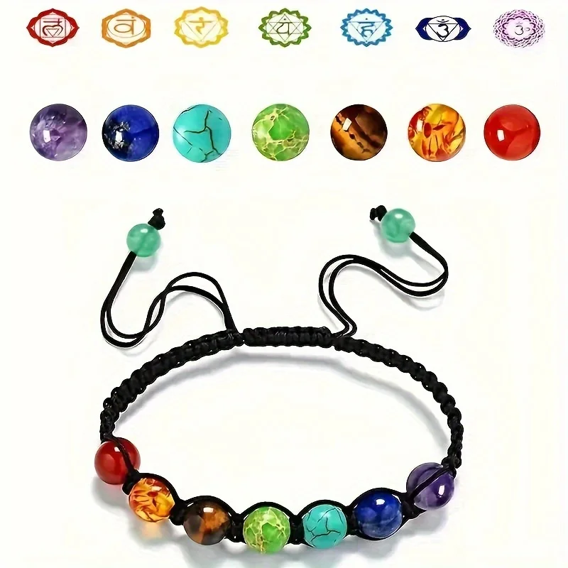 Top Plaza 7 Chakra Treatment Crystal Bracelet Yoga Stone Adjustable Beads Bracelet Meditation Relaxation Anxiety Women's Bracele