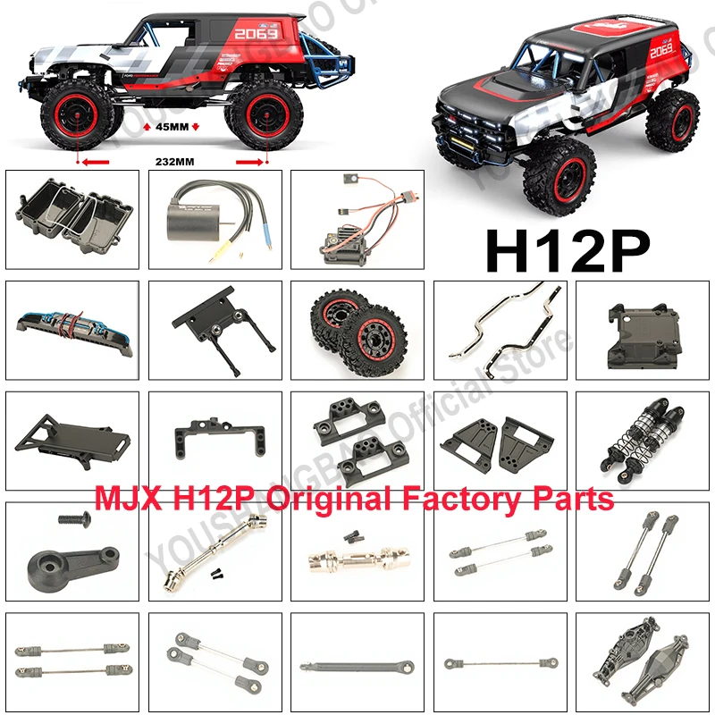 Original Factory Parts for MJX H12P H12Y: Front and Rear Axles, Steering Gear, Tie Rods, Motor, Receiver, Body, Tires,Swing Arms