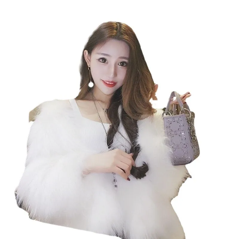 معطف فرو نسائي قصير وطويل عصري مع رقيق دافئ #5