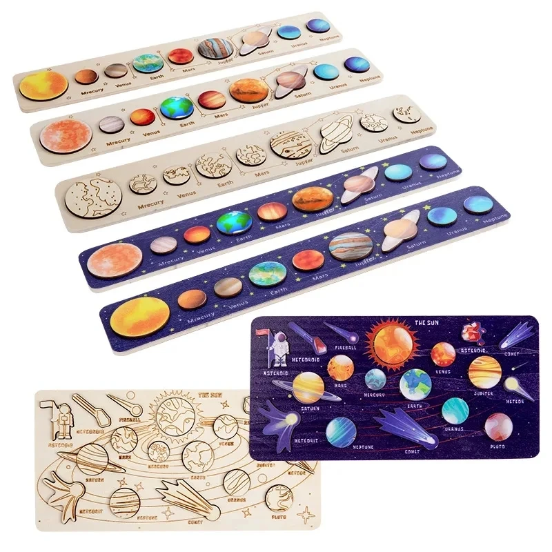 Rompecabezas de madera para niños, rompecabezas de planeta espacial, juguetes Montessori, juego a juego de planetas, bandeja de rompecabezas, universo, sistema Solar, juguete de aprendizaje de ciencia