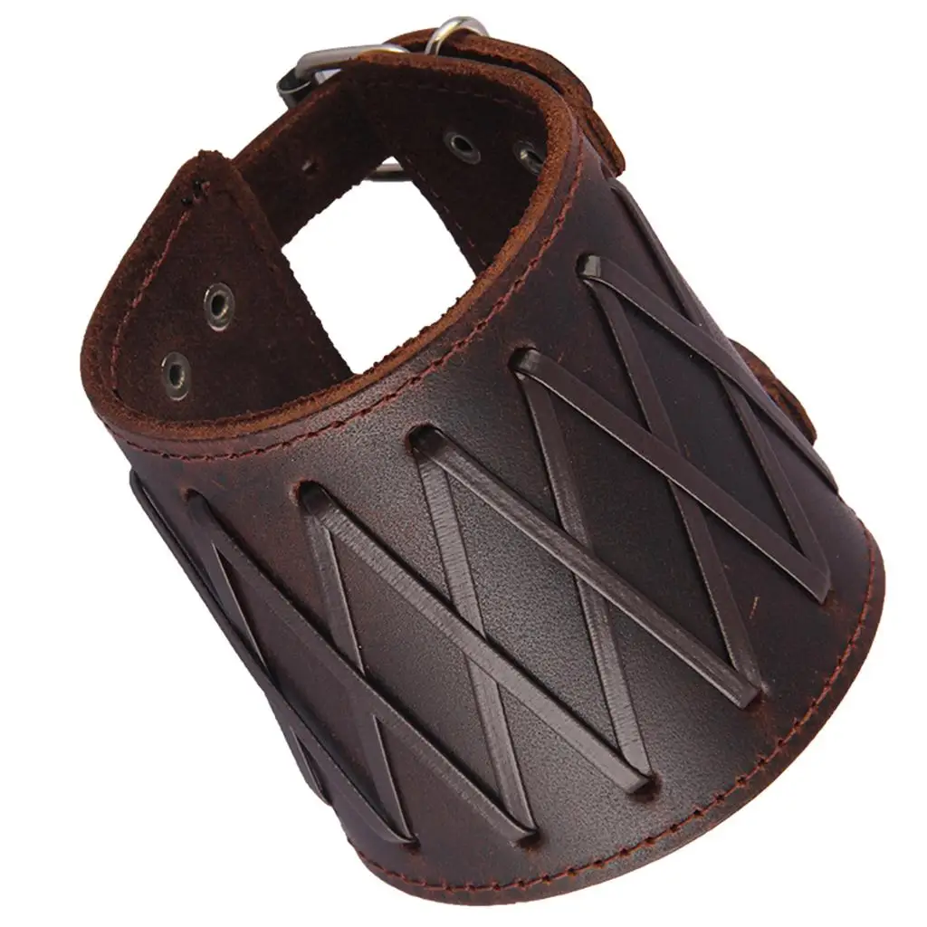 Arm Armor Bracers Steampunk Adjustable Buckle Wrist Cuff PU Leather Forearm Bracelet for Biker Cosplay