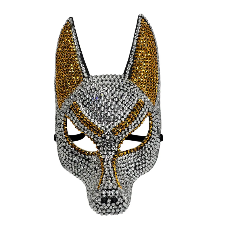 Maschera Anubis con strass scintillanti Maschera per travestimento del dio egiziano della morte per oggetti di scena per costumi di Halloween Maschera cosplay per feste in maschera