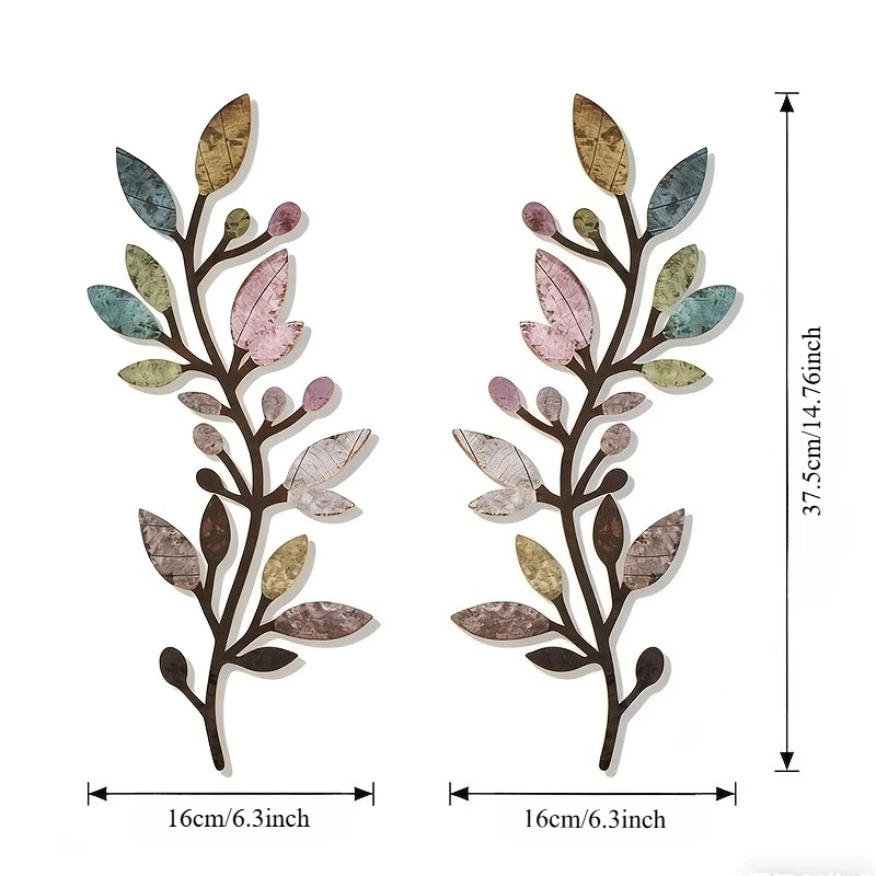 2D Boho Leaf 2pcs Metal Wall Art - Vibrant Olive Branch Sculpture for Indoor/Outdoor Home Deco