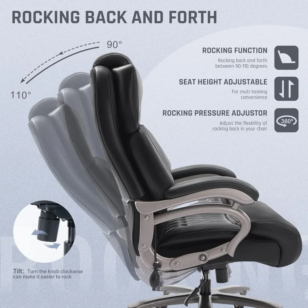 Big and Tall 400lbs Office Chair- Adjustable Lumbar Support Quiet Rubber Wheels Heavy Duty Metal Base