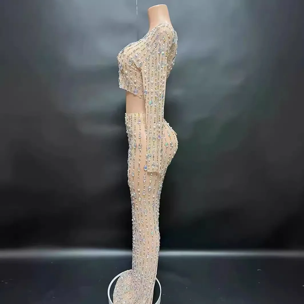 زي حجر الراين فتاة زي مجموعة شبكة الطابق طول فستان حفلة سهرة Vestidos Festa Luxuosos ملابس الحفلات فستان للنساء