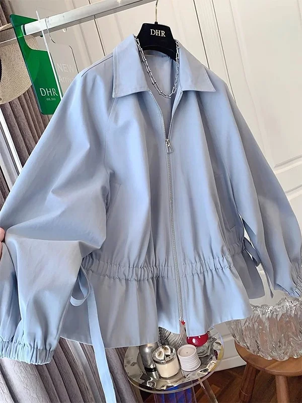 

Свободная повседневная ветровка А-силуэта унисекс, весна-осень, корейский дизайн, с завязками, оверсайз, удобная, модная