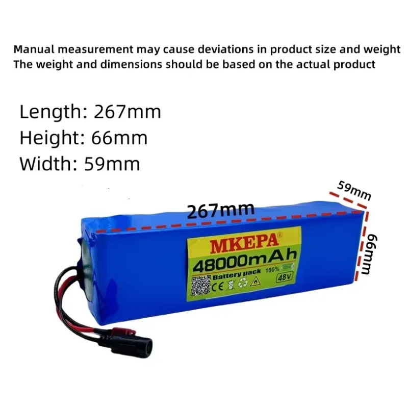 48V 48Ah 1000W 13S3P 48V lithium-ion battery pack 48000mAH suitable for 54.6V electric bicycles and scooters with BMS+charger