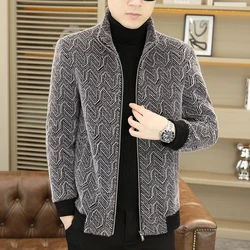 High-quality Golden Mink Woolen Jacket for Men 2023 Winter Stand Collar Short Trench Coat Slim Fit Casual Business Overcoat