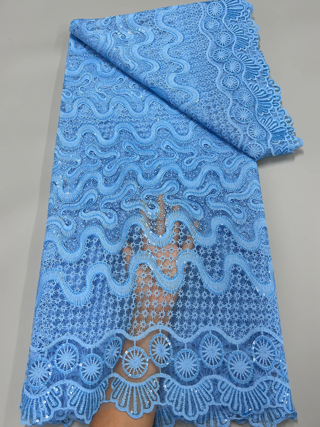 

Нигерийская молочная шелковая кружевная ткань с блестками, 2025 г., высокое качество, французский тюль, 5 ярдов, кружевная африканская сетчатая кружевная ткань для шитья женского платья