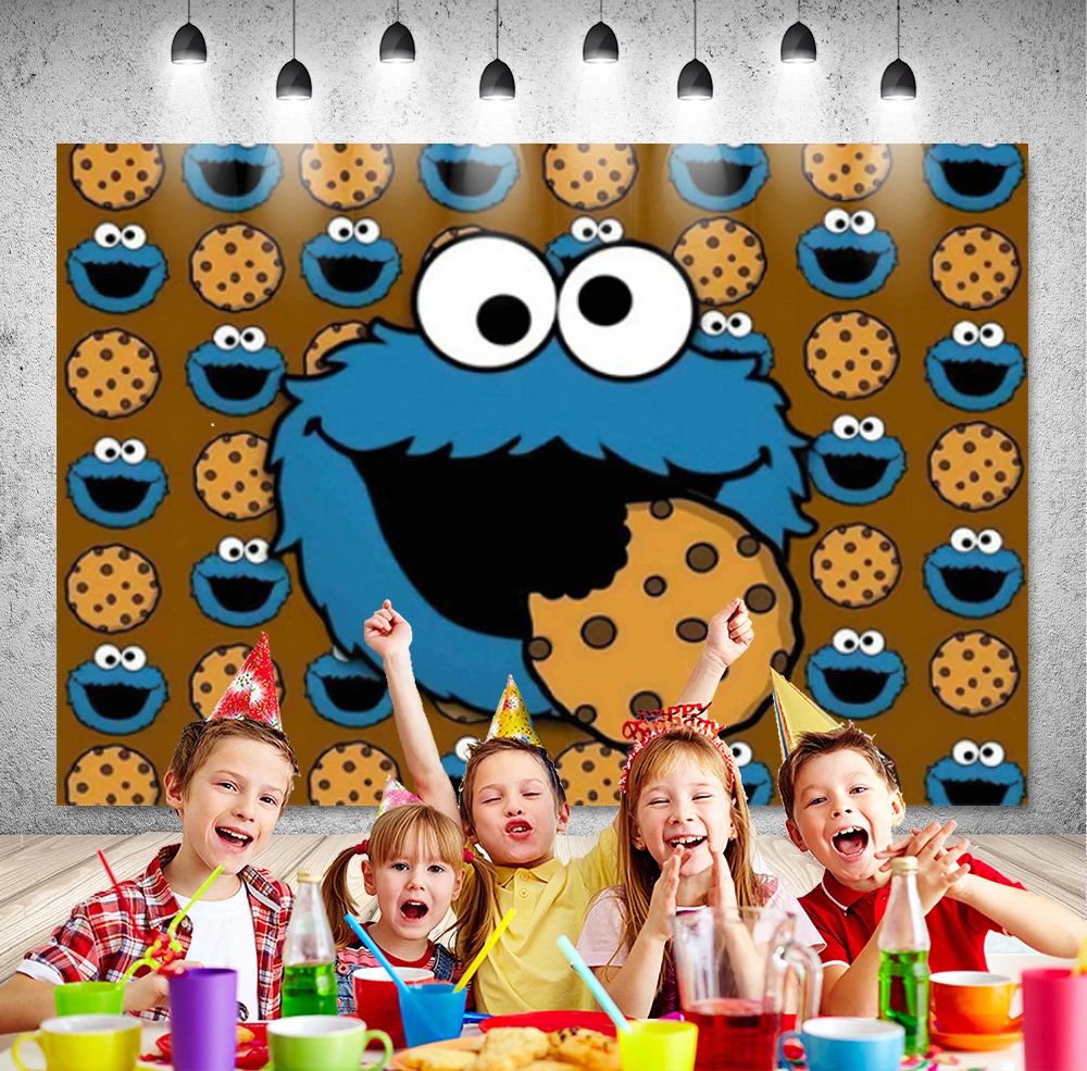 DIXSG Cookie Monsters Photography Backdrop Sesame Street Birthday Baby Shower Banner Background Blue Glitters Photo Studio Props