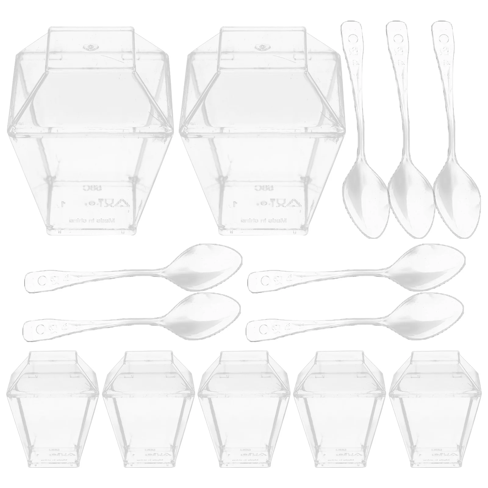 

50Sets Transparent Plastic Small Dessert Cups Mini Clear Trapezoid Shape Cups for Pudding Cake Ice Cream Candy Party Use