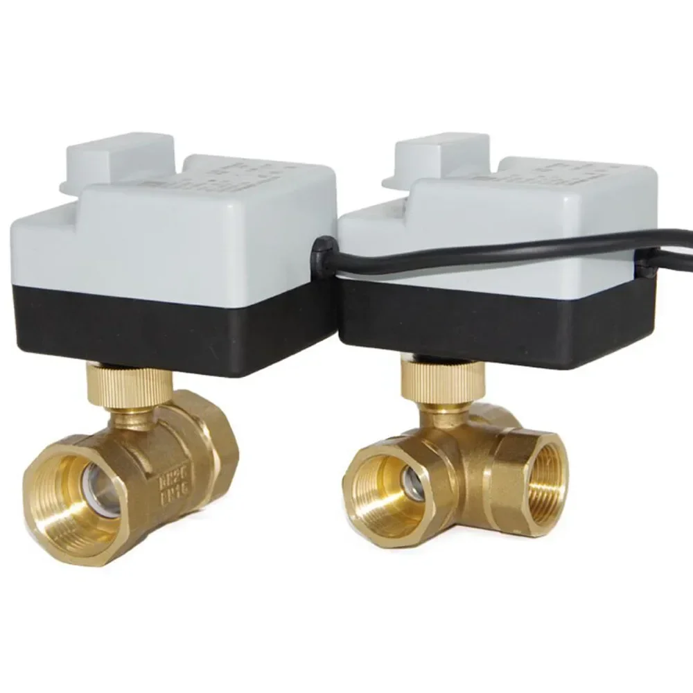 Brass Motorized Ball Valve 3-Wire Two Control Electric Actuator AC220V 3 Way /2 Way DN15 DN20 DN25 DN32 DN40 with Manual Switch