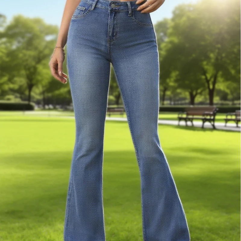 Y2K High Waist Ripped Micro Flare Jeans Women's Stretch Denim Trousers Embroidery Casual Streetwear Fashion Baggy