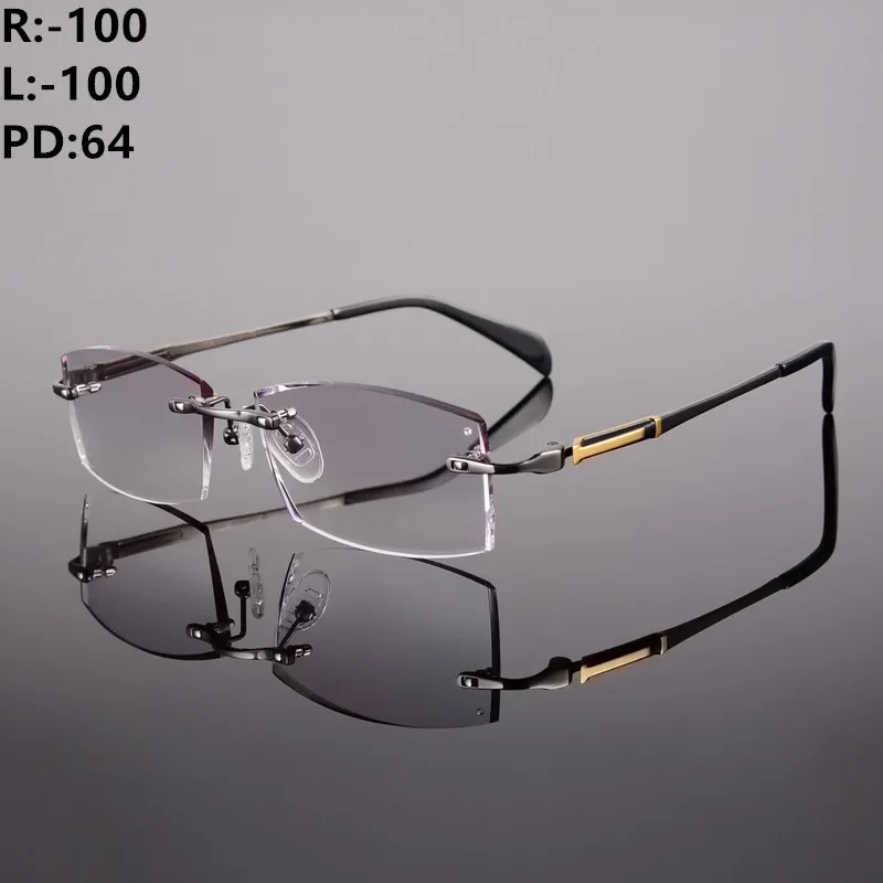 -100 -125 +150 Rimless Glasses Men\'s Pure Titanium Optical Progressive Prescription Myopia Hyperopia Custom Prescription Glasses