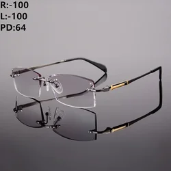 -100 -125 +150 Rimless Glasses Men's Pure Titanium Optical Progressive Prescription Myopia Hyperopia Custom Prescription Glasses