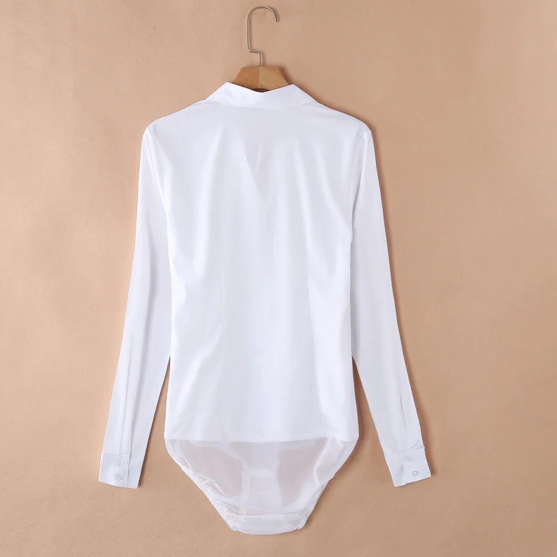 #2103 Black White Blue Office Body Shirt Women Turn-down Collar Slim Elegant Ladies Tops And Blouses One Piece Body Femme XS-3XL