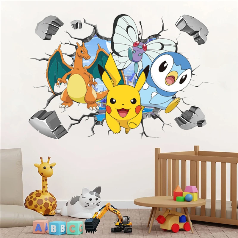 New 3D Mech Style Pokémon Pikachu Wall Sticker For Kid's Rooms Kindergarten Living Room Bedroom Wall Decoration Gifts For Boys