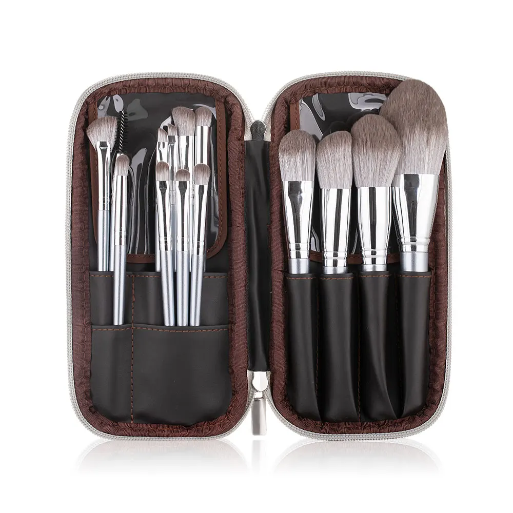 Ensemble de pinceaux de maquillage Jules Halo, pinceau fard à barrage, pinceau de dispersion de poudre, manche en bois de tube en aluminium, outils de nettoyage, 14 pièces