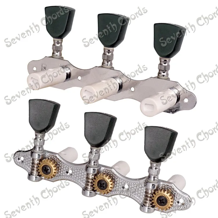 3R3L Black Trapezoid Button String Tuning Peg Tuners Machine Heads for Classical Guitar - Gear Ratio 1:18 - Chrome