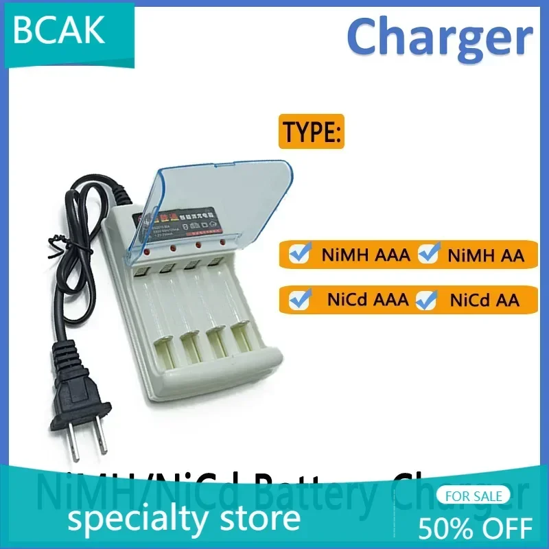 

BCAK flagship store 1.2V 4 Slots Battery Charger with LED Indicator Cover for NiMH Rechargeable Battery AAA / AA Quick Charger