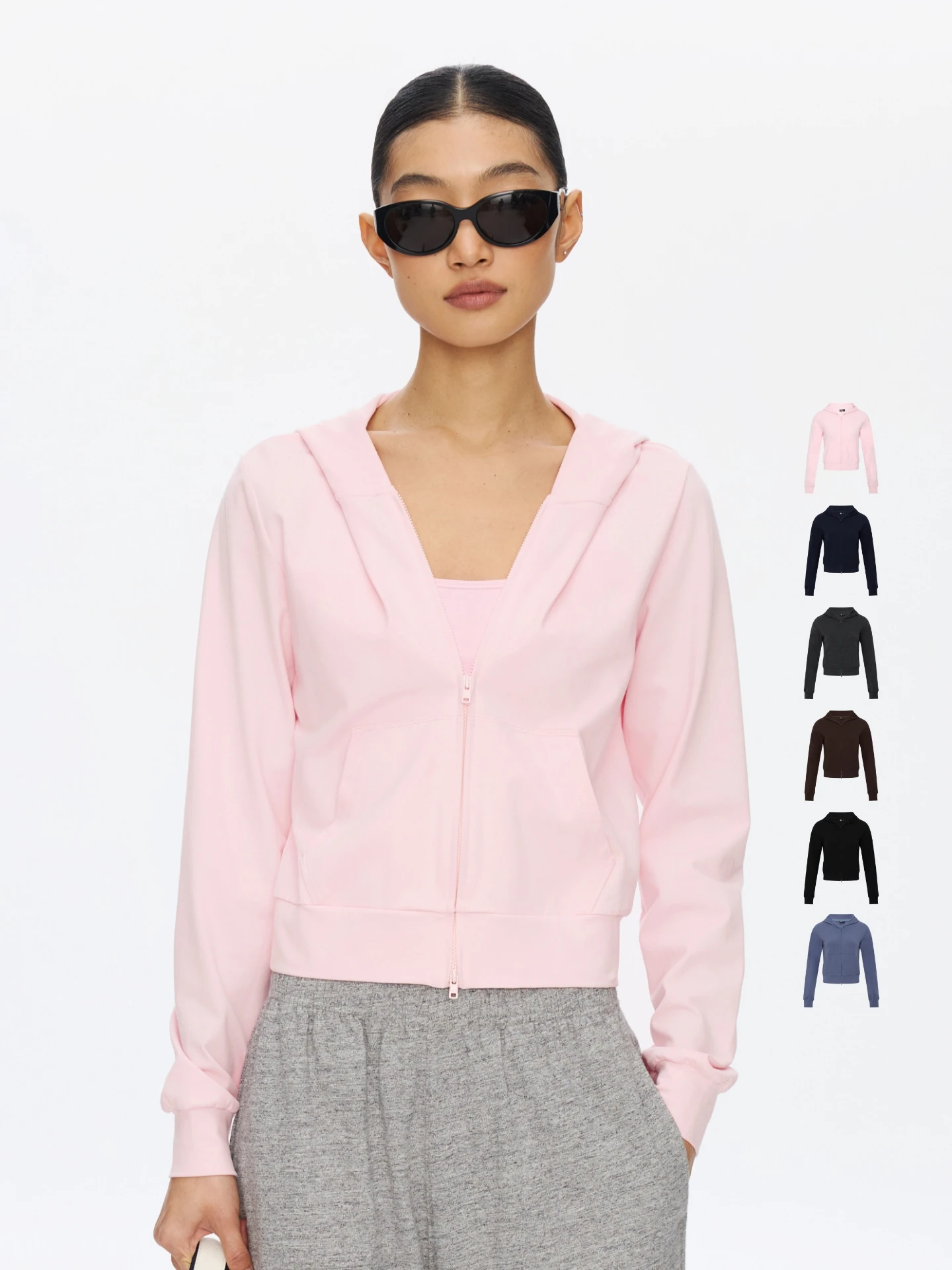

Oneup High Waist Short Zipper Hoodie Women's Slim Fit Yoga Sports Jacket Spring Running Thin Model Cardigan Long Sleeve Cotton