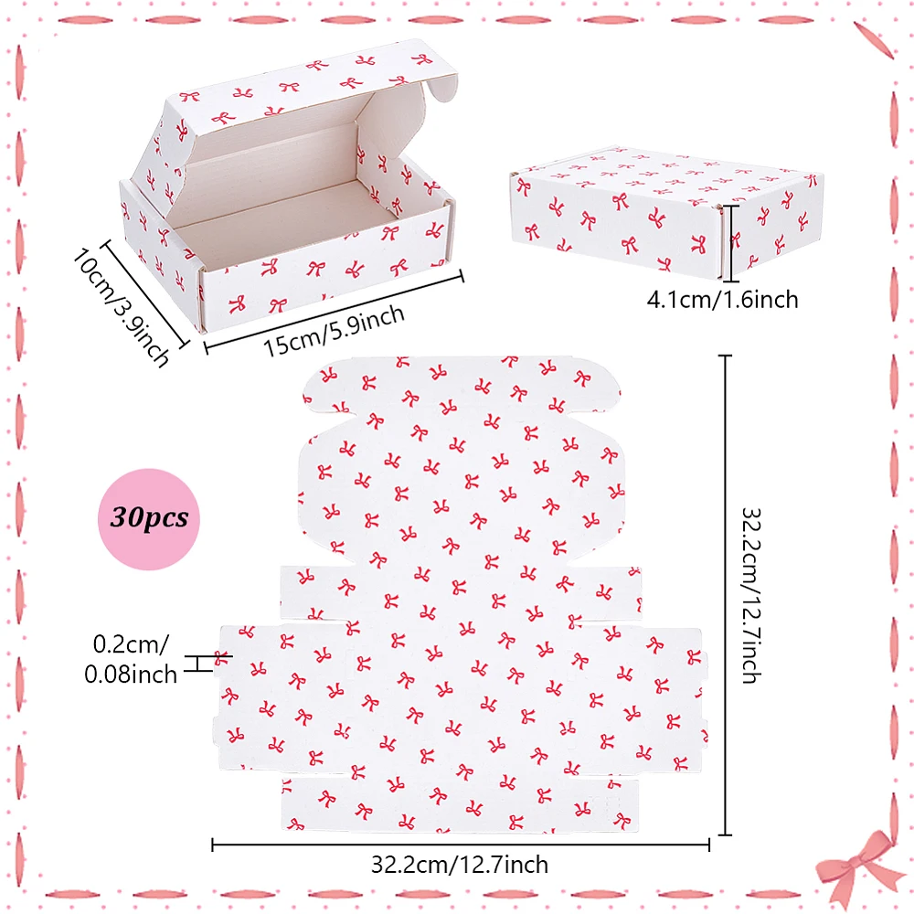 30pcs Bowknot Printed Gift Box White Cardboard Small Shipping Boxes 5.9x3.9x1.6 inch Mailer Boxes Jewelry Packaging Party