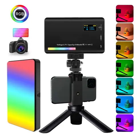 LED RGB 비디오 라이트 사진 채우기 카메라 조명 패널 CRI95 + 2500-9000K Vlog 라이브 스트리밍 DSLR 용 Phoe 홀더 포함