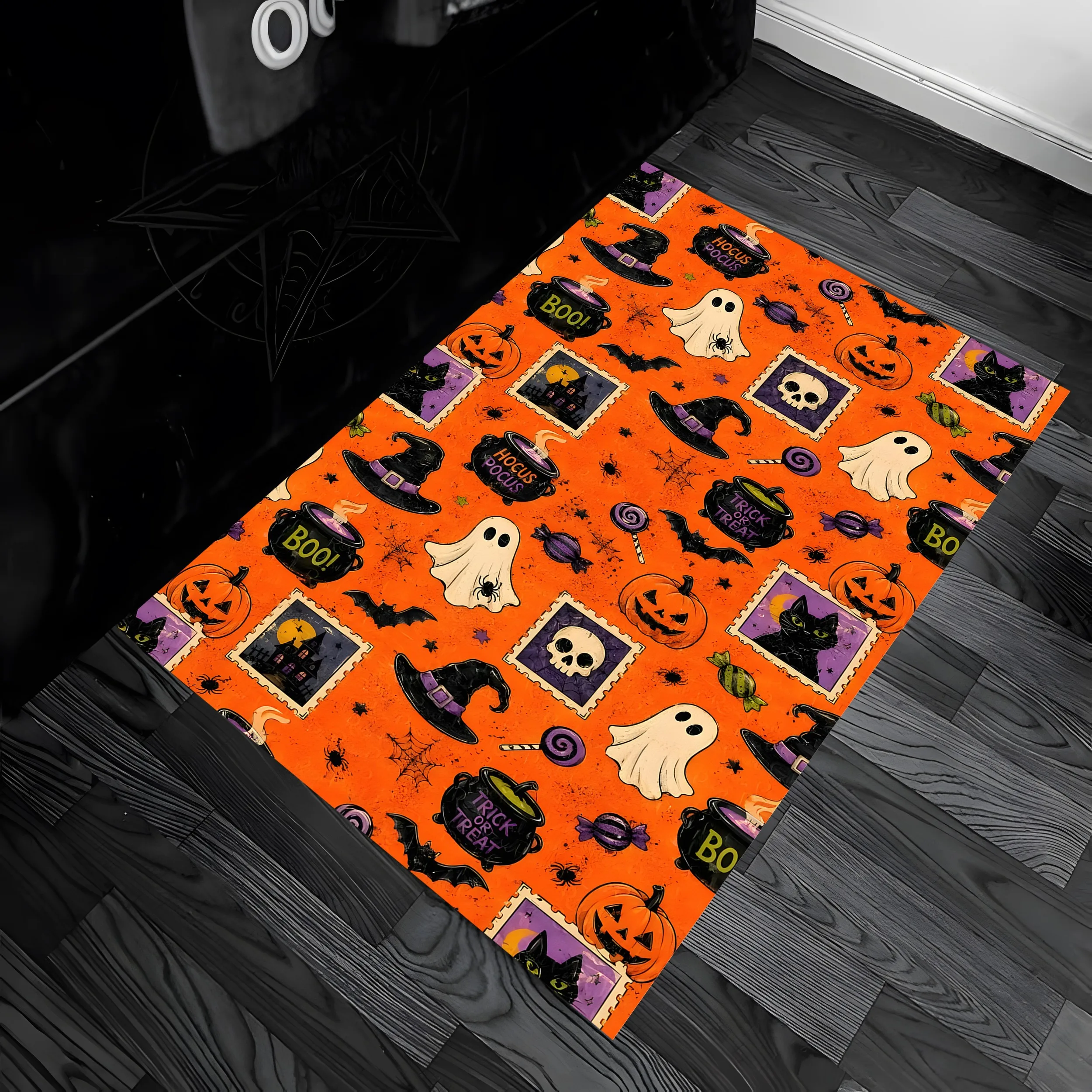 Velvet Pumpkin Themed Fun 2D Rug for Living Room and Bedroom, Autumn/Winter Warm Cozy Atmosphere