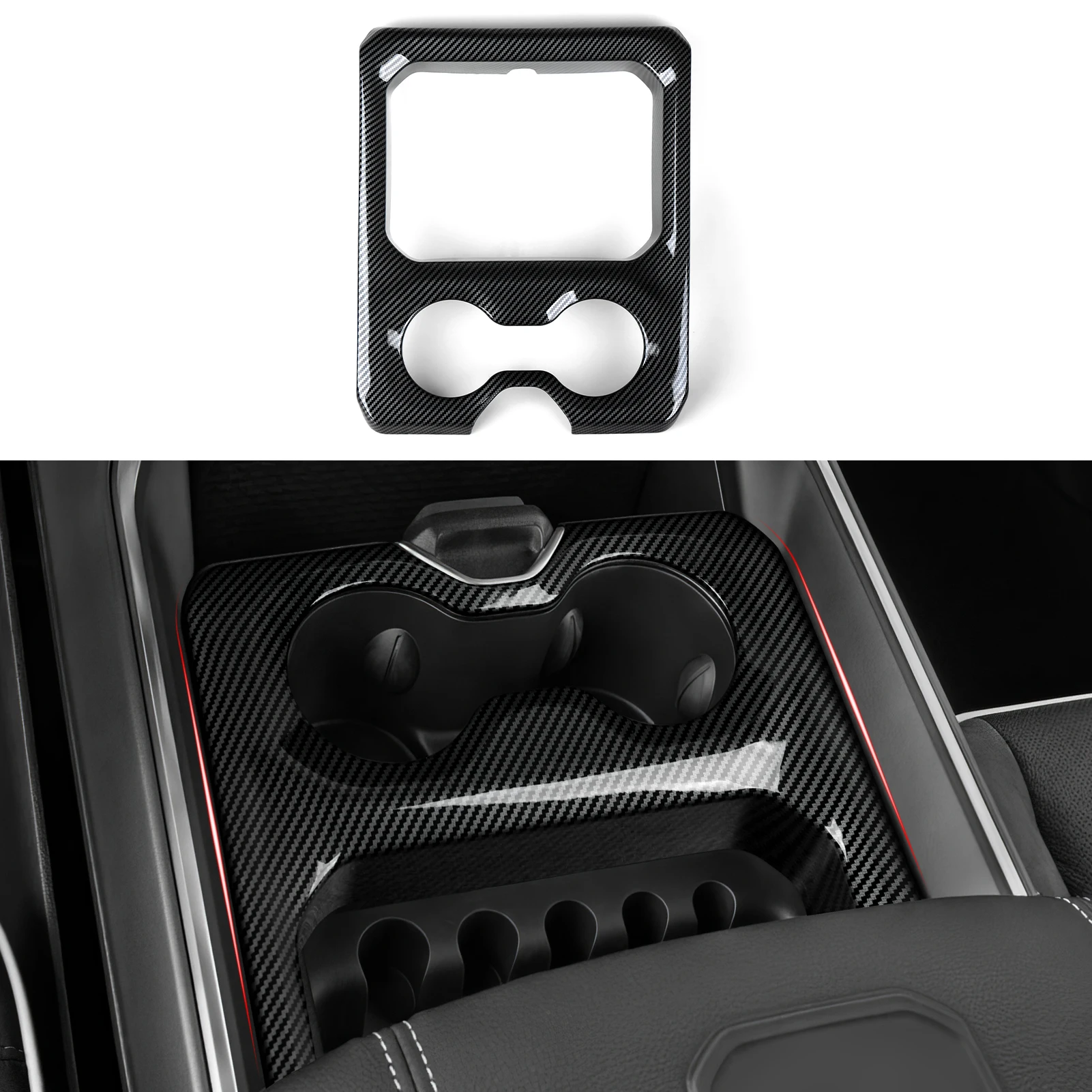 For Dodge RAM 1500 2500 3500 2019-2026 Car Center Console Water Cup Holder Panel Carbon Fiber Interior Sticker ABS Accessories