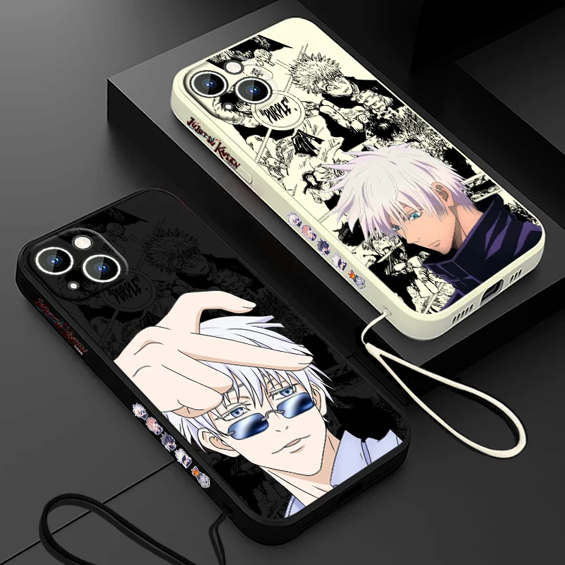 Jujutsu Kaisen Gojo Satoru Phone Case For Apple iPhone 15 14 13 12 11 Pro Max Plus 8 7 SE Liquid Left Rope Capa Cover